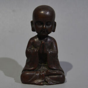 Chinese Collectible Sitting Zen Little Monk Statue Solid Copper Handwork Antique