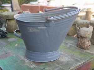 Vintage Coal Scuttle Bucket Solid Galvanise Grey Garden Planter