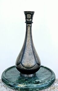 Vintage Bidiware Silver Inlay Metal Vase India