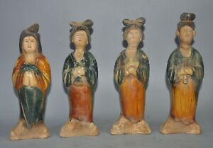 9 4 Old Tang Dynasty Tangsancai Porcelain Beauty Maid Of Honour Statue A Set