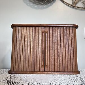  Mid Century Modern Small Danish Teak Wood Tambour Door Cabinet 18 X 8 X 12 