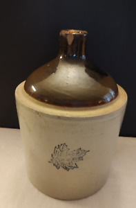 Western Stoneware Co 1 Gallon Shoulder Jug Crock Primitive Maple Leaf Monmouth