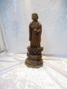 Buddha Amida Nyorai Amitabha Wooden Statue 14 9 Inch Meiji Era Japanese Antique