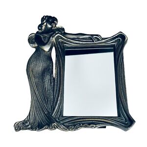 Art Nouveau Mirror Woman Lady Metal 9 X8 Frame 4 X6 Glass Deco Glam