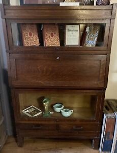 Antique Globe Wernicke 308 Barrister Bookcase 3 Section With Central Bureau