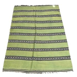 Handmade Vintage Wool Rug Moroccan Kilim Green Tribal Design 4 2 X 6 2