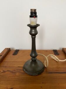 Antique 18th C Georgian Pewter Candlestick Converted To Table Lamp