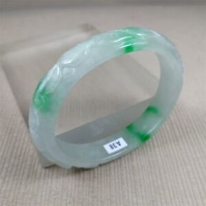 53x45 5mm Burma Natural Green Jadeite Bracelet Carved Ruyi Jade Bracelet Bangle