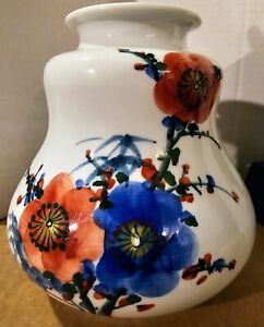 Japanese Asian Porcelain Handpainted Signed Vase Jar Azaleas Gourd Shape 6 