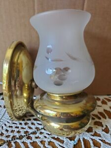 Vintage Brass Wall Light Etched Shades Pull Chain Sconce