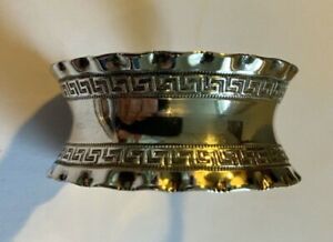 Antique English Sterling Silver Napkin Ring Greek Key And Ruffled Dated 1895
