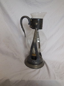 Vintage Coffee Tea Warmer Glass Carafe Silver Plate W Pouring Stand And Candle