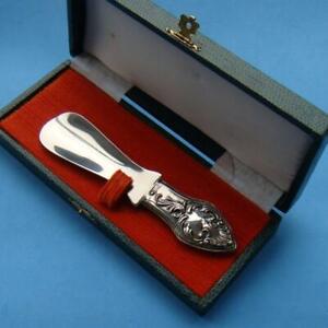 Amazing Vintage Sterling Silver Sea Shell Ornate Handled Shoe Horn In Case 
