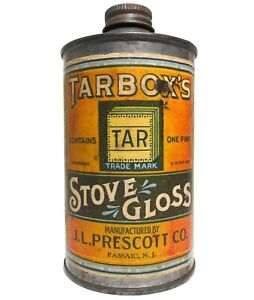 Rare 1920 S Tarbox S Stove Gloss J L Prescott Co Vint Tin Advert Can Paper Label