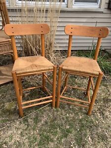 Vintage Borge Mogensen Danish Oak Chairs Original Papercord Seating Stool 2