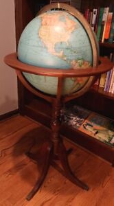 Vintage 80s Illuminated 16 Inch Rand Mcnally Terrestrial Globe Stand Claw Foot