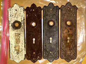4x Vintage Victorian Pressed Metal Door Knob Back Plates Matching For Resto