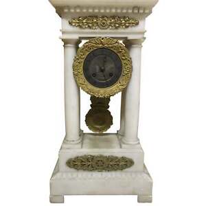 French Charles X Marble And Brass Portico Mantel Clock Circa 1860