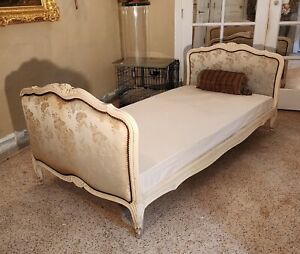 French Daybed Chaise Long Circa 1860 Hand Carved Floral Scrolls Ivory 