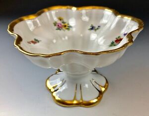 Antique Kpm Porcelain Lobed Footed Comport Or Compote Hand Painted Flowers