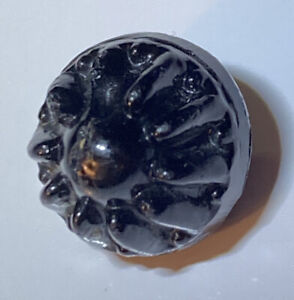 Antique Jet Black Glass Button Domed Gelatin Mold Design Tunnel Shank 3 8 