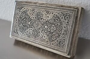 Exceptional Antique Middle Eastern Solid Silver Vanity Box By Saraeyan