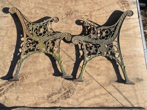 Rare Set Antique Victorian Cast Iron Garden Park Bench Lion Head End Side Legs