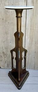Antique Victorian Arts Crafts Walnut And Marble 40 Pedestal Plant Stand 1870