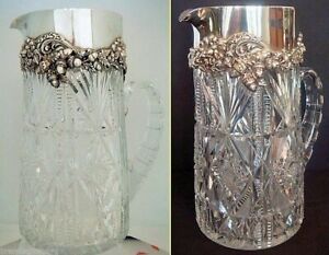 Antique Cut Glass Sterling Silver Water Jug Pitcher Bailey Banks Biddle 5026 