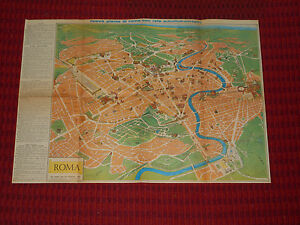 Vintage Rome Italy Birdseye Color Map 1956 Pianta Gentilmente Concessa Florence