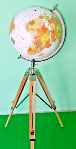 Floor World Globe With Wooden Tripod Stand Big Modern Map Atlas Globe Decor