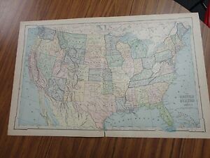 Nice Color Map Of The Usa Printed 1896 By American Book Co 