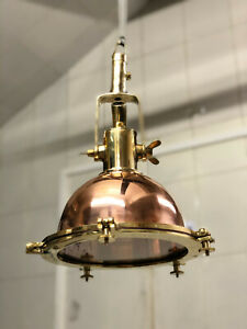 Maritime Handmade Antique Copper Pendant Ceiling Light With Brass Hook