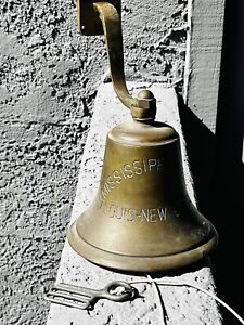 Large Vintage Brass Mississippi Queen Steam Boat St Louis New Orleans Bell