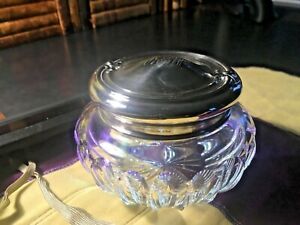William B Kerr Lg Antique Sterling Silver Crystal Powder Dresser Vanity Jar