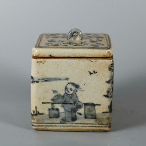 3 9in Design Tea Caddy Jar Antique Chinese Ming Blue And White Porcelain Pot