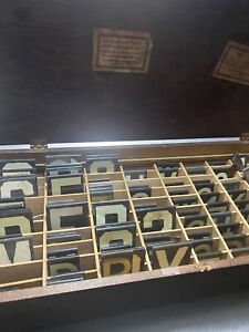 Vintage Wood Box Of Steel Letters Numbers And Symbols