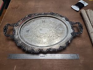 Vintage Fabulous Very Ornate Silver On Copper Footed Serving Tray Sherdian