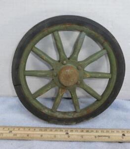 Antique Primitive Wooden Spoke Carriage Wagon Buggy Wheel Steel Rim Rubber Tire