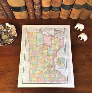 Large Original 1898 Antique Map Minnesota Rochester Duluth Eagan Blaine Plymouth