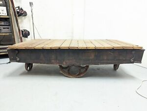 Antique Towsley Industrial Factory Cart 26 X 55 Could Be Coffee Table Iron