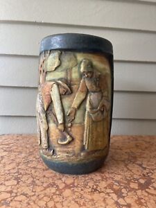 Antique Amphora Matte Vase Teplitz Otto Elvir Breton Farmers Scene As Found