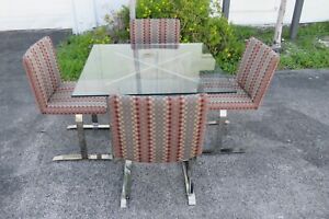 Mid Century Glass Top Dining Dinette Table With 4 Chairs By Kaplan And Fox 2263