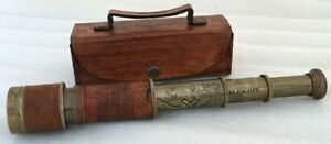 Vintage Brass Telescope 16 Pirate Spyglass Scope Leather With Box Dollond London