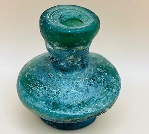 Authentic Ancient Roman Glass Bottle With Iridescent Patina Circa 2nd Century Ad