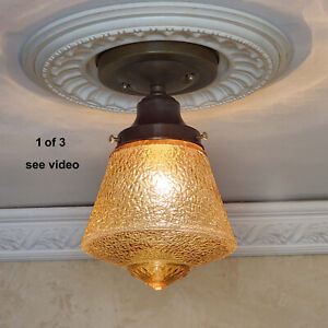 118c Antique 20s 40s Glass Arts Crafts Mission Ceiling Light Globe Hall Porch