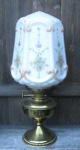Antique Art Nouveau Deco Hand Painted Frosted Glass Wall Or Oil Lamp Shade