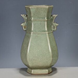 Chinese Porcelain Song Dynasty Ru Kiln Celadon Glaze Double Eared Vase 9 05 Inch