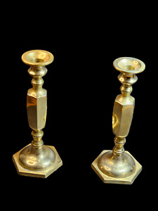Title 1960s 70s Brass Candlestick Pair A Blend Of Geometry And Craftsmanship