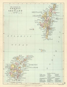  The Counties Of Orkney And Shetland Parishes Bartholomew 1886 Old Map